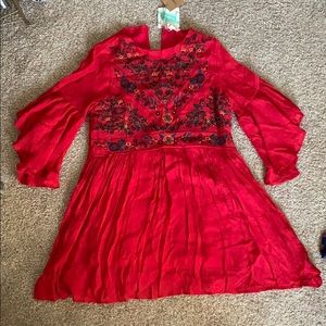 Red floral embroidered dress
